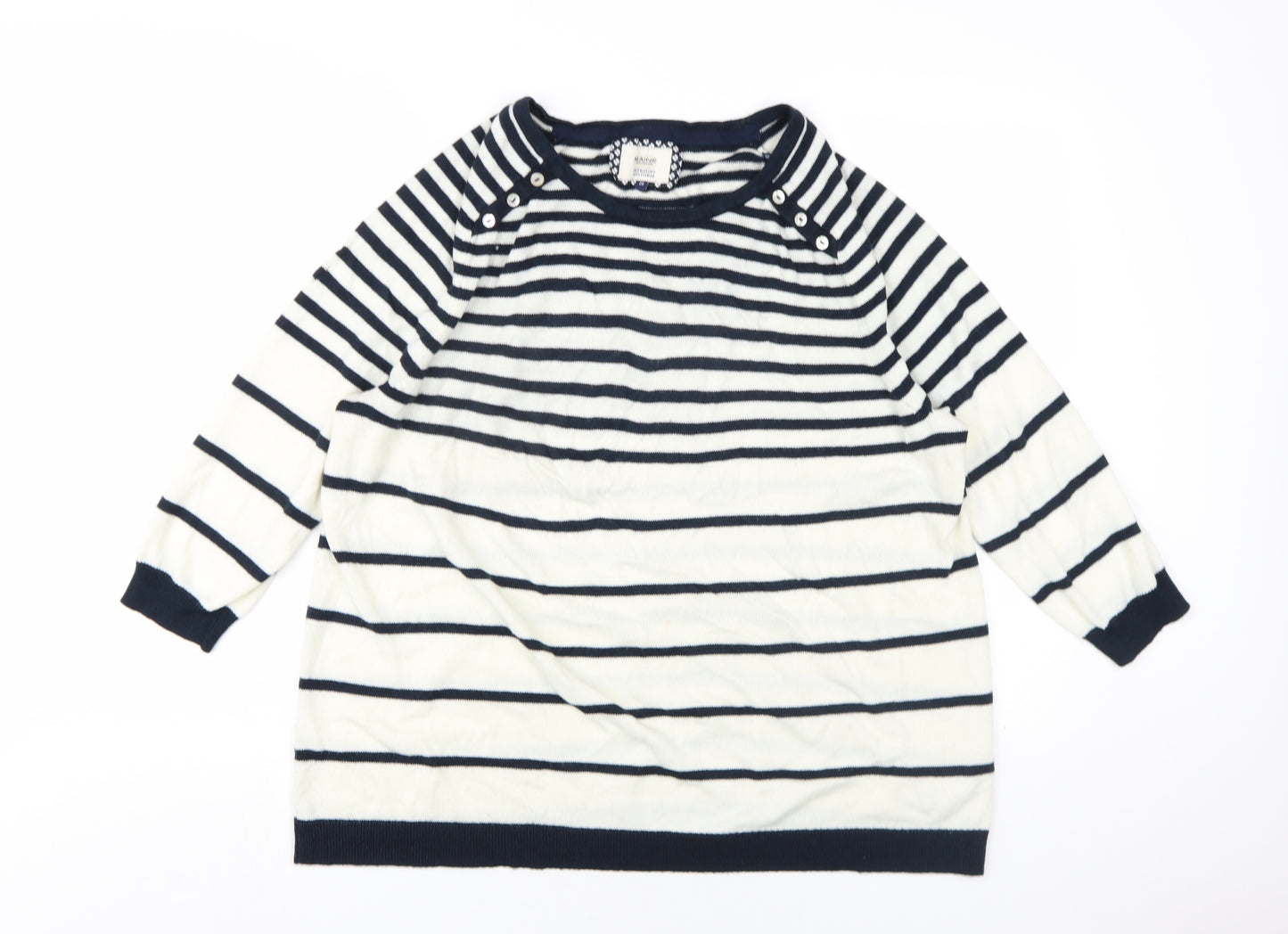 Maine Womens Ivory Round Neck Striped Acrylic Pullover Jumper Size 20