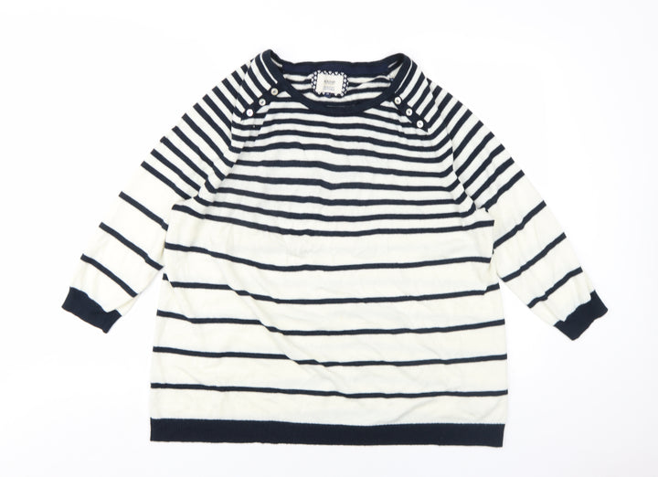 Maine Womens Ivory Round Neck Striped Acrylic Pullover Jumper Size 20