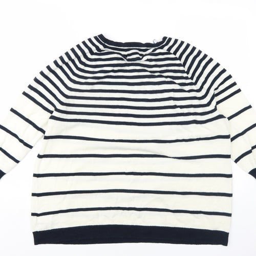 Maine Womens Ivory Round Neck Striped Acrylic Pullover Jumper Size 20