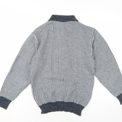 Glenn Russel Womens Blue Collared Geometric Acrylic Pullover Jumper Size S