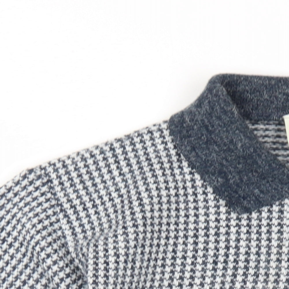 Glenn Russel Womens Blue Collared Geometric Acrylic Pullover Jumper Size S