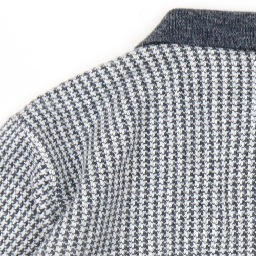 Glenn Russel Womens Blue Collared Geometric Acrylic Pullover Jumper Size S