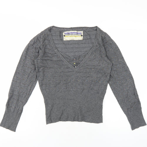 Jasper Conran Womens Grey V-Neck Viscose Pullover Jumper Size 12