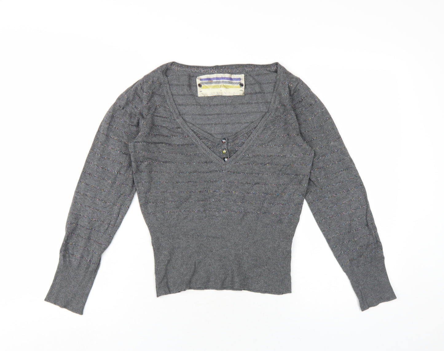 Jasper Conran Womens Grey V-Neck Viscose Pullover Jumper Size 12