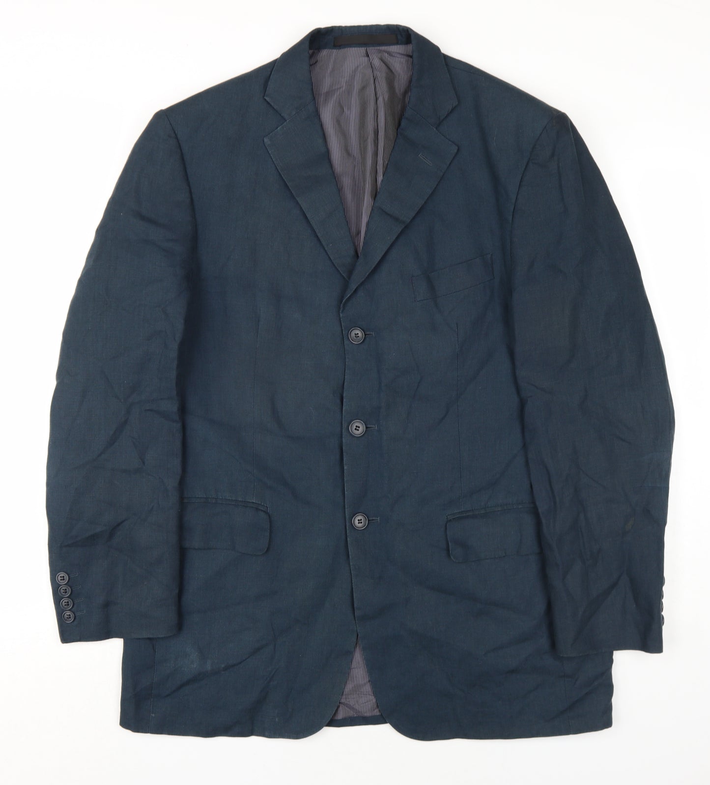 Marks and Spencer Mens Blue Linen Jacket Blazer Size 40 Regular