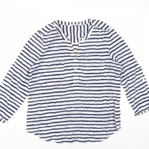 Jasper Conran Womens Blue Striped Cotton Basic T-Shirt Size 14 V-Neck