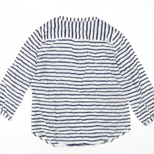 Jasper Conran Womens Blue Striped Cotton Basic T-Shirt Size 14 V-Neck