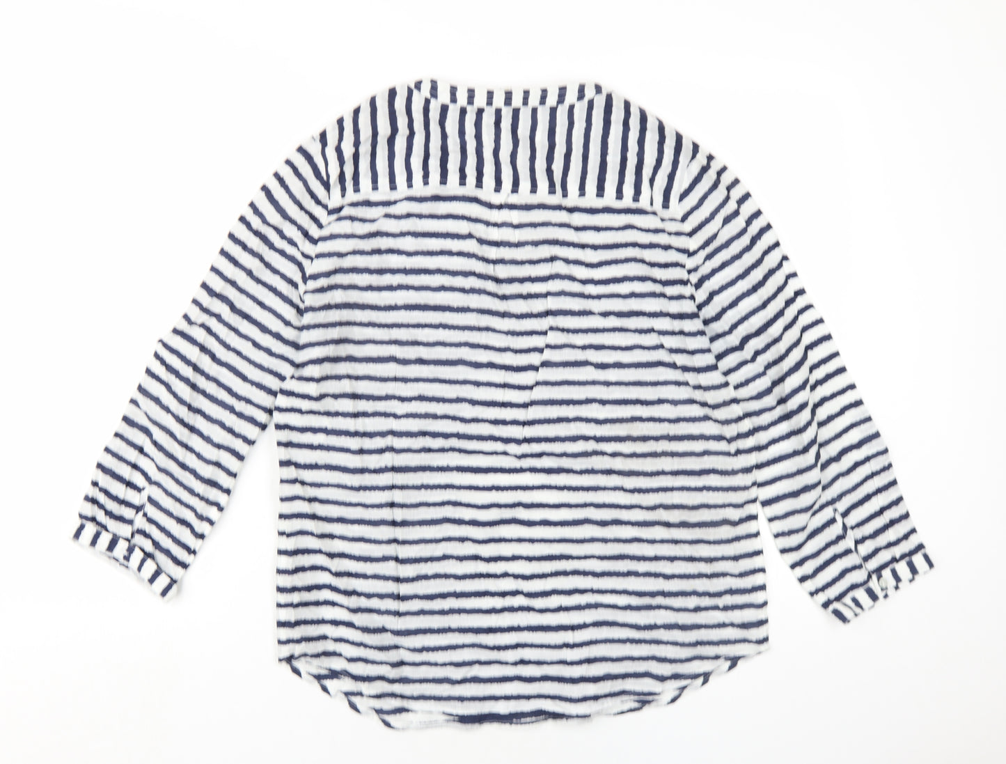 Jasper Conran Womens Blue Striped Cotton Basic T-Shirt Size 14 V-Neck