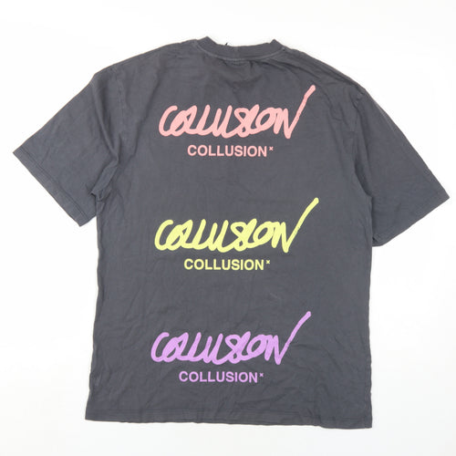 COLLUSION Womens Grey Cotton Basic T-Shirt Size XS Round Neck