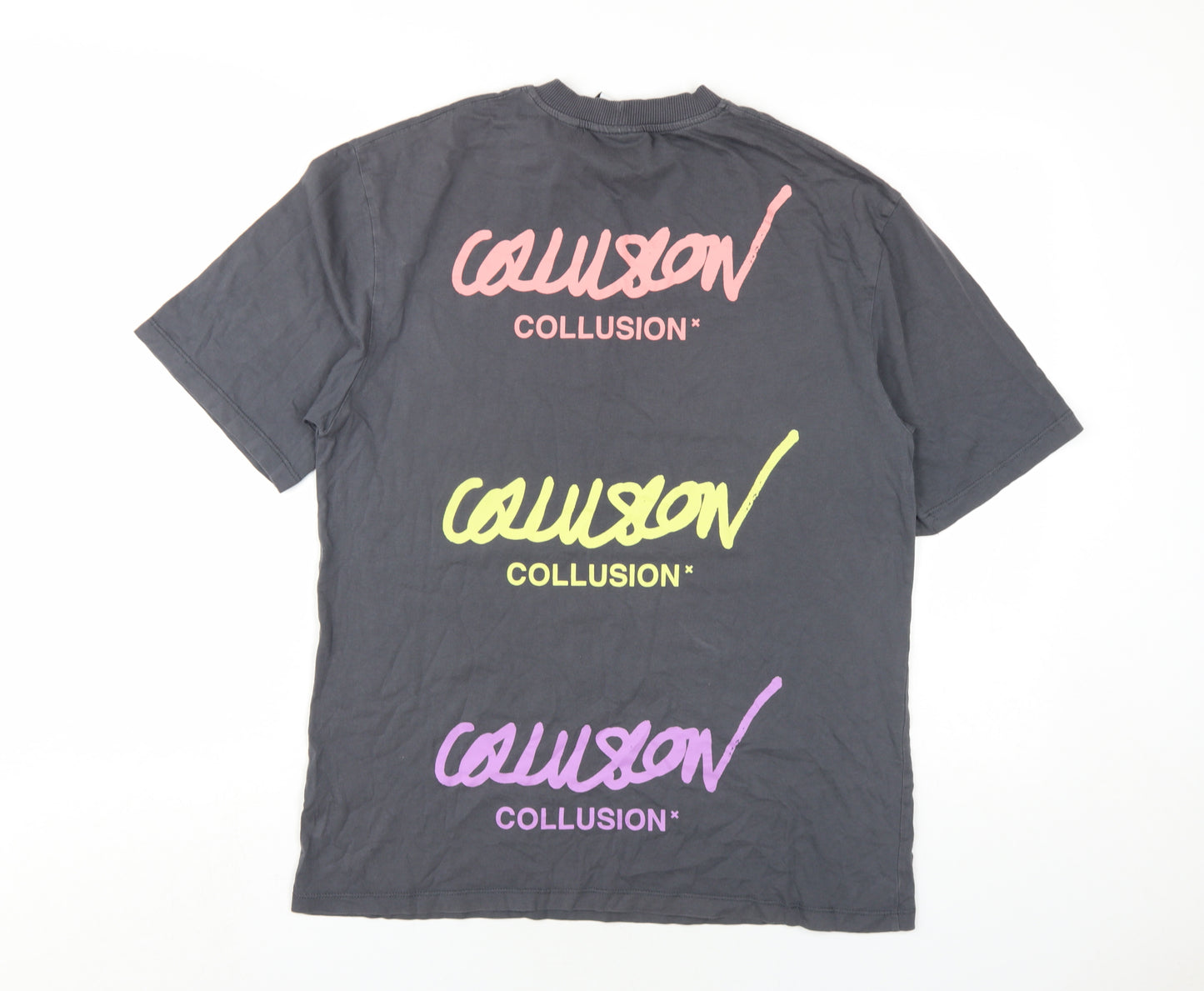 COLLUSION Womens Grey Cotton Basic T-Shirt Size XS Round Neck