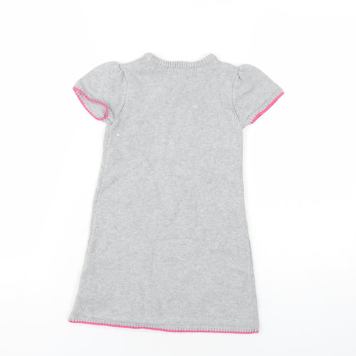 Nula Bug Girls Grey Cotton A-Line Size 5 Years Round Neck Pullover - Unicorn