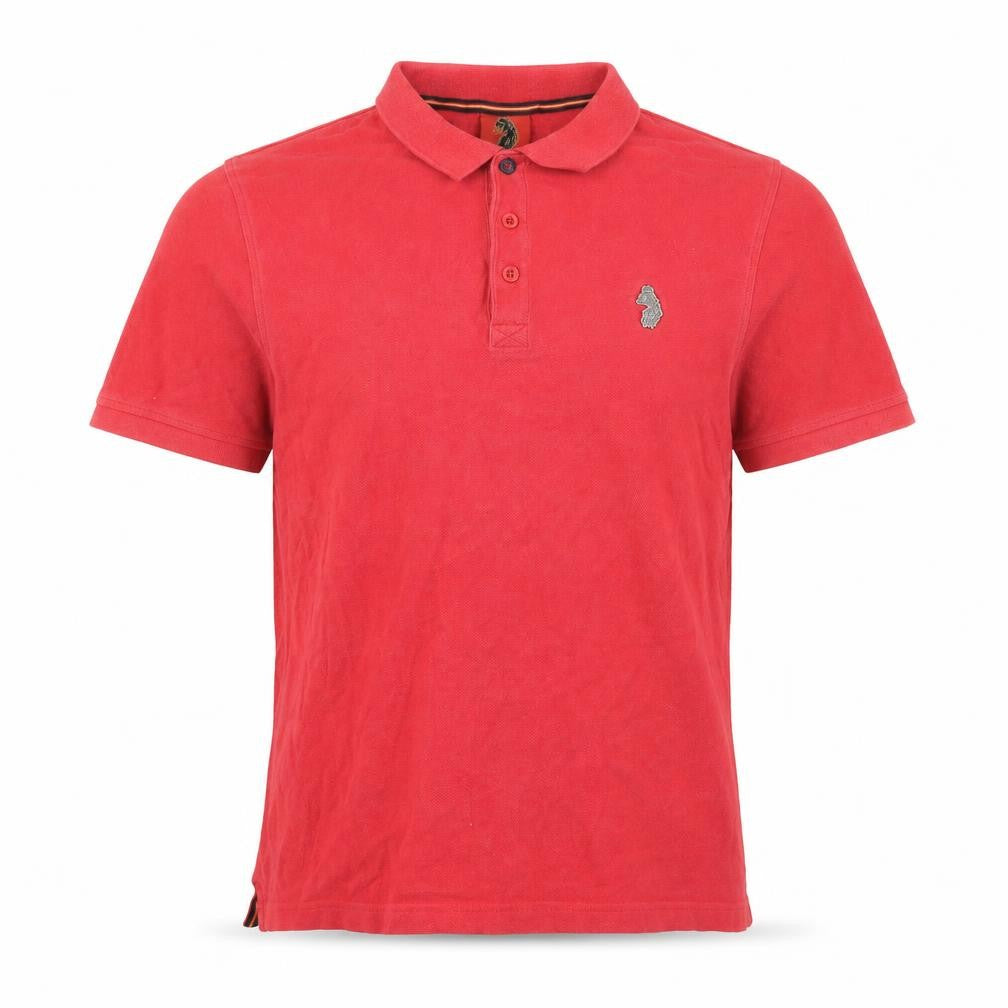 Front view of Luke men’s red cotton polo, size XL, collared button