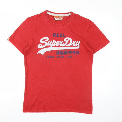 Superdry Mens Red Cotton T-Shirt Size M Round Neck