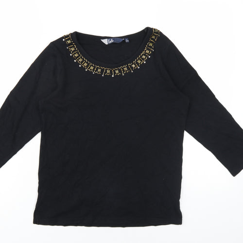 EWM Womens Black Cotton Basic T-Shirt Size 10 Scoop Neck - Beaded Neckline