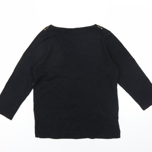 EWM Womens Black Cotton Basic T-Shirt Size 10 Scoop Neck - Beaded Neckline