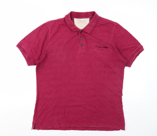 Racing Green Mens Pink Polka Dot Cotton Polo Size M Collared Button