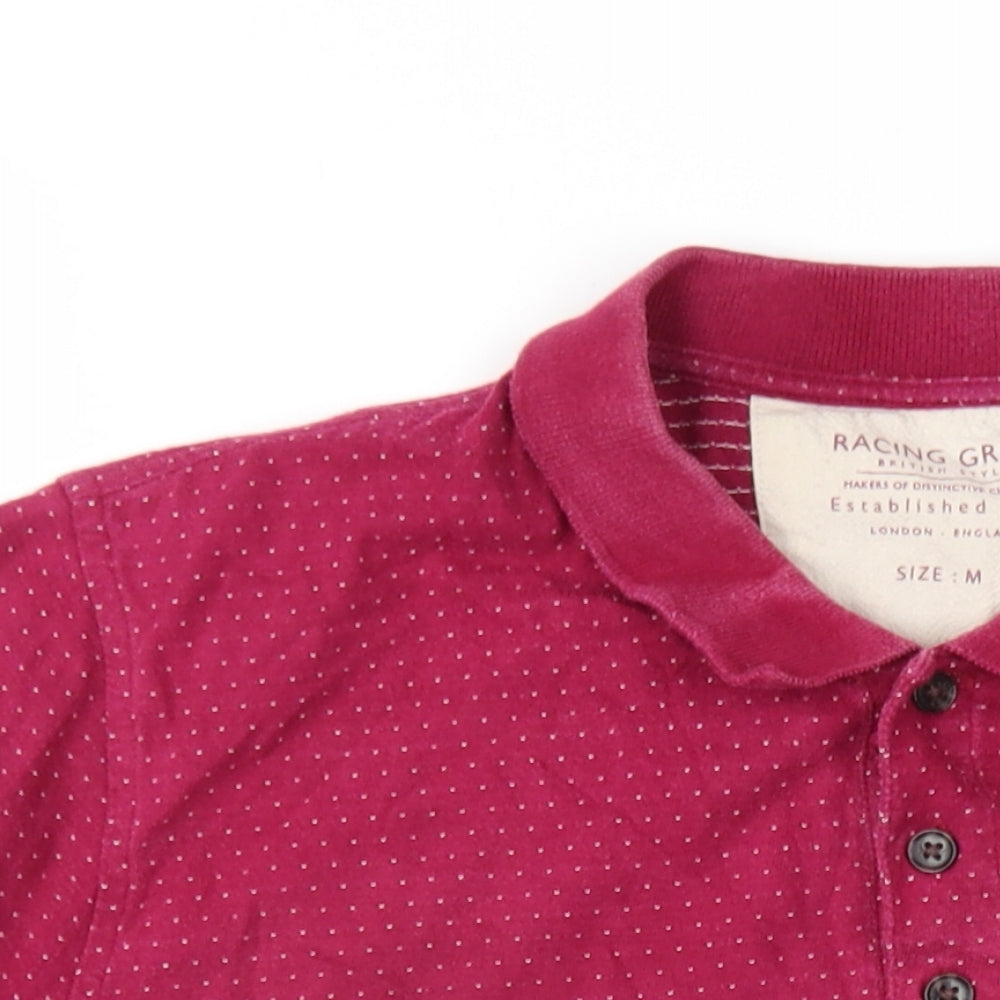 Racing Green Mens Pink Polka Dot Cotton Polo Size M Collared Button