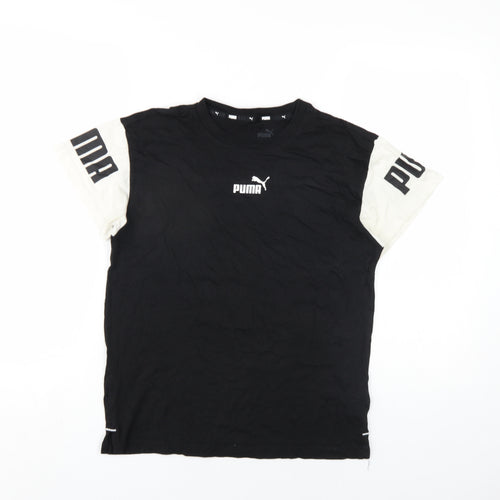 PUMA Boys Black Cotton Basic T-Shirt Size 13-14 Years Round Neck Pullover