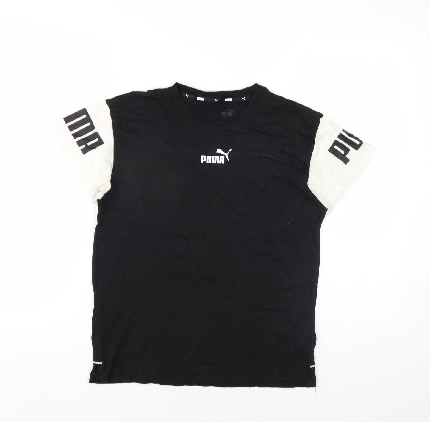 PUMA Boys Black Cotton Basic T-Shirt Size 13-14 Years Round Neck Pullover