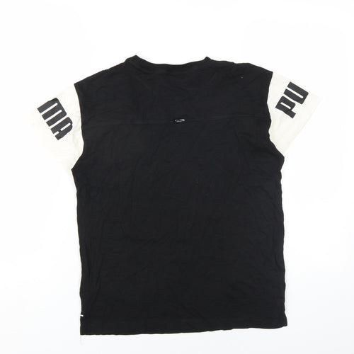PUMA Boys Black Cotton Basic T-Shirt Size 13-14 Years Round Neck Pullover