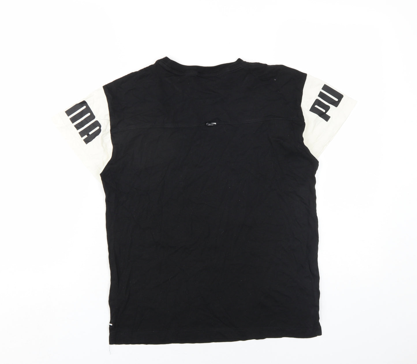PUMA Boys Black Cotton Basic T-Shirt Size 13-14 Years Round Neck Pullover