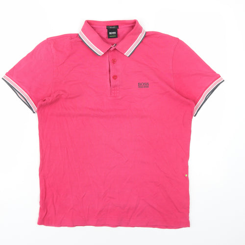 HUGO BOSS Womens Pink Cotton Basic Polo Size S Collared