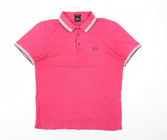 HUGO BOSS Womens Pink Cotton Basic Polo Size S Collared