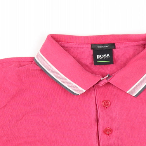 HUGO BOSS Womens Pink Cotton Basic Polo Size S Collared