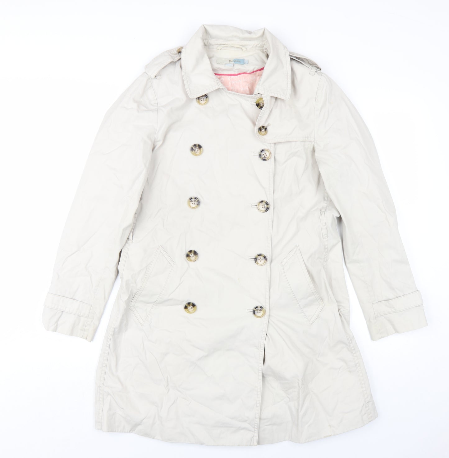 Boden Womens Beige Trench Coat Coat Size 10 Button