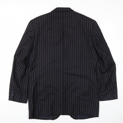 Dehavilland Mens Black Striped Wool Jacket Blazer Size 38 Regular