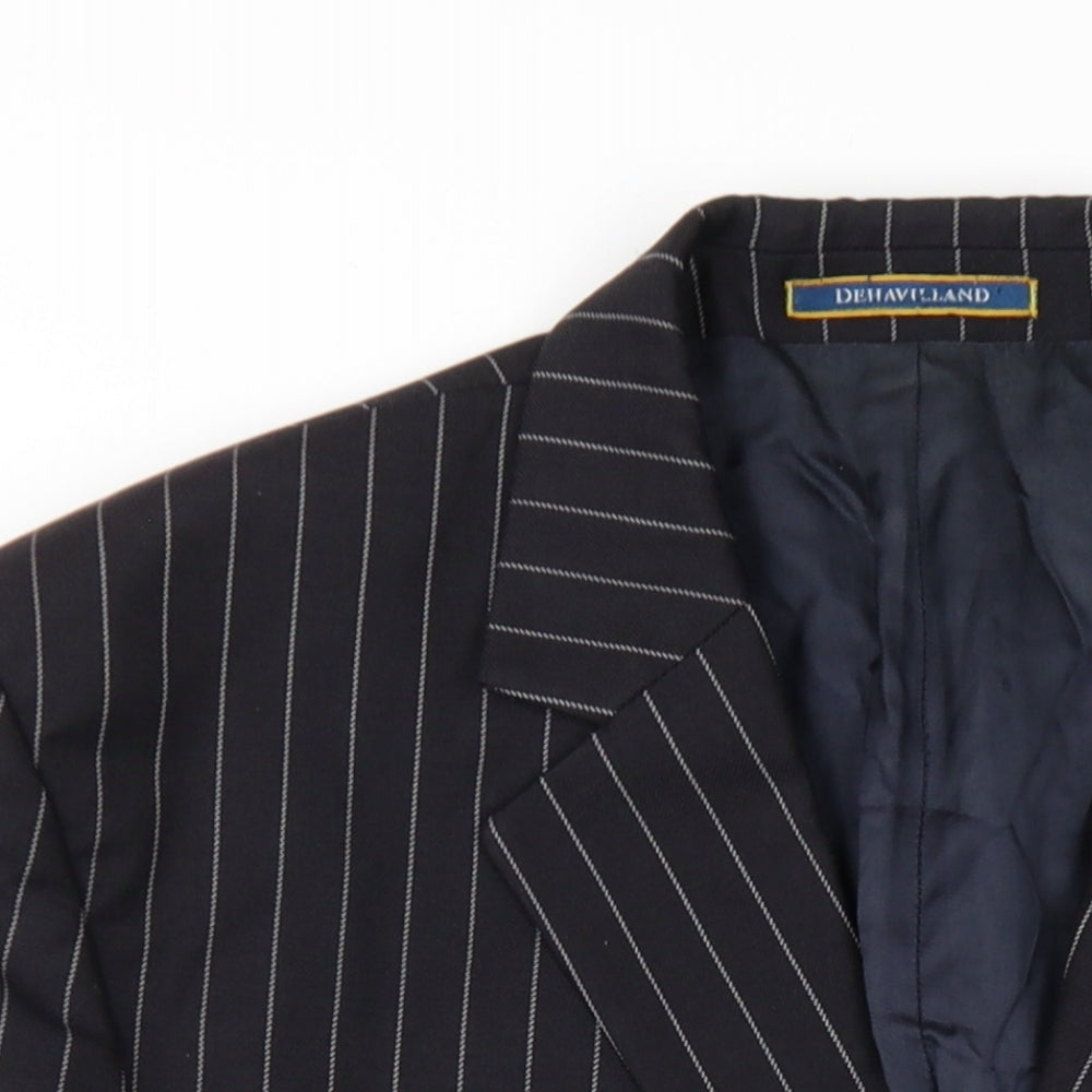 Dehavilland Mens Black Striped Wool Jacket Blazer Size 38 Regular
