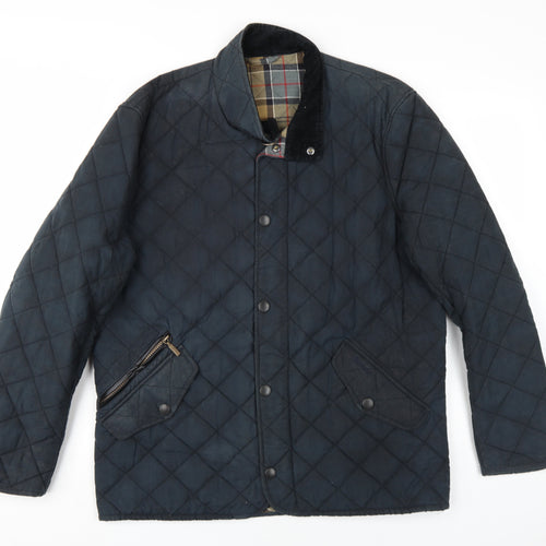 Barbour Mens Blue Quilted Coat Size L Zip