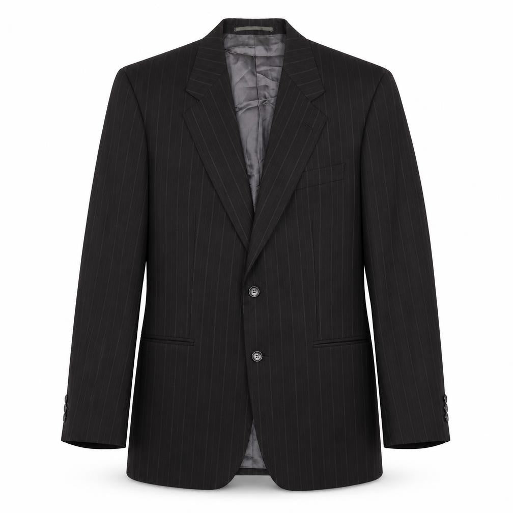 Front view of Beaumont Carr men’s black striped wool jacket blazer, size 38, regular