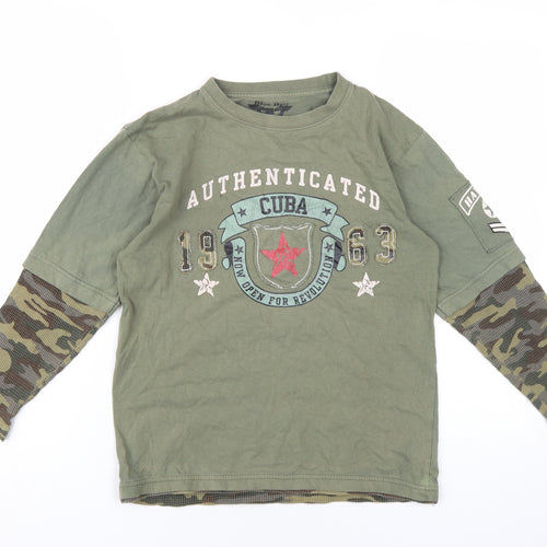 Blue Base Boys Green Camouflage Cotton Basic T-Shirt Size 10-11 Years Round Neck Pullover
