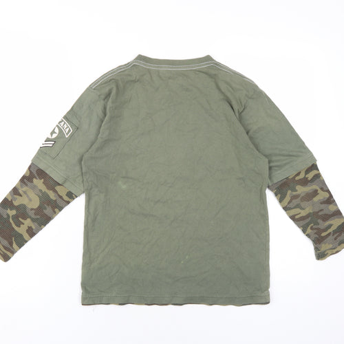 Blue Base Boys Green Camouflage Cotton Basic T-Shirt Size 10-11 Years Round Neck Pullover