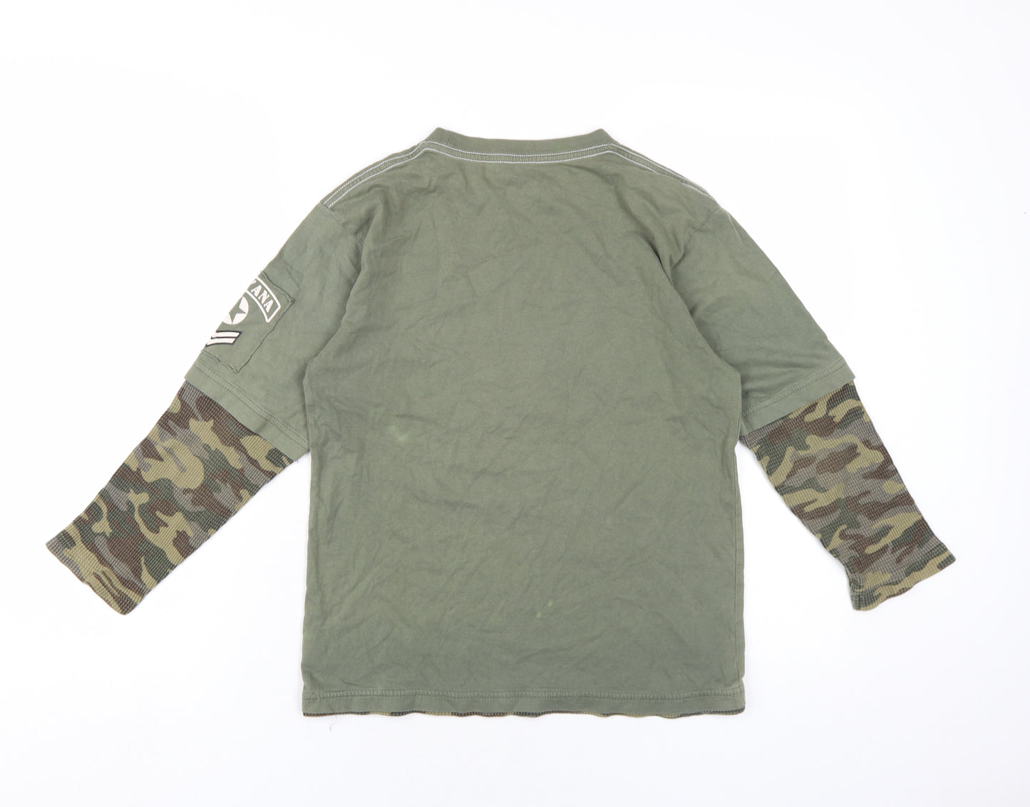 Blue Base Boys Green Camouflage Cotton Basic T-Shirt Size 10-11 Years Round Neck Pullover