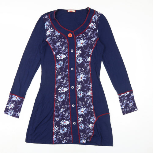 Joe Browns Womens Blue Floral Viscose A-Line Size 8 V-Neck Pullover