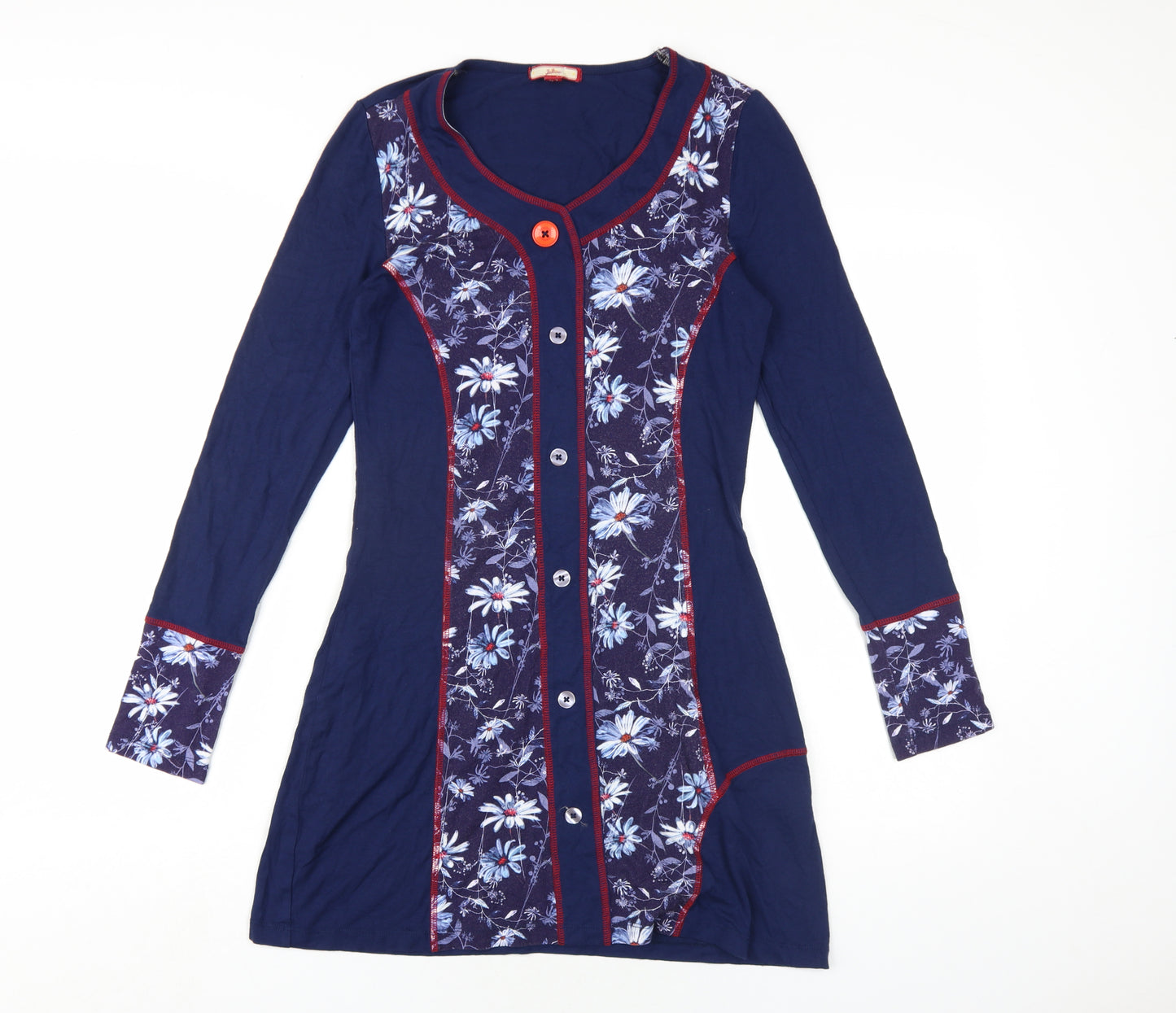 Joe Browns Womens Blue Floral Viscose A-Line Size 8 V-Neck Pullover