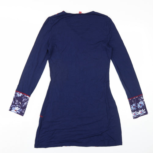 Joe Browns Womens Blue Floral Viscose A-Line Size 8 V-Neck Pullover