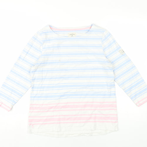 Joules Womens Blue Striped Cotton Basic T-Shirt Size 12 Round Neck