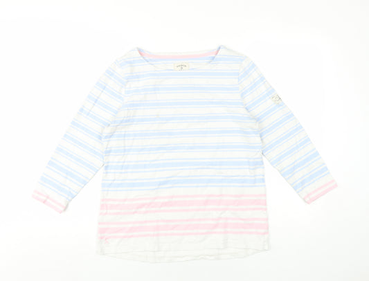 Joules Womens Blue Striped Cotton Basic T-Shirt Size 12 Round Neck