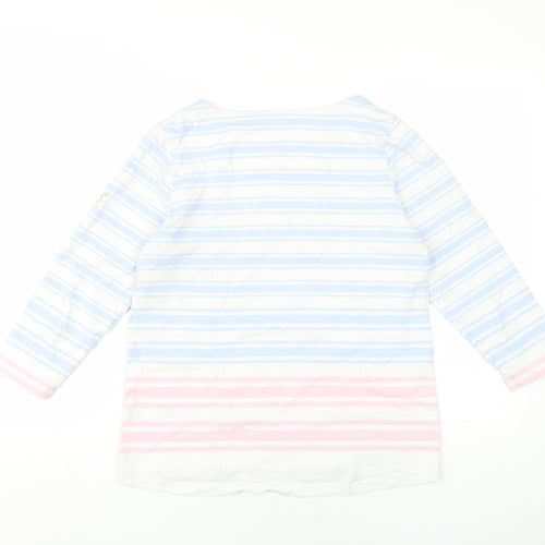 Joules Womens Blue Striped Cotton Basic T-Shirt Size 12 Round Neck