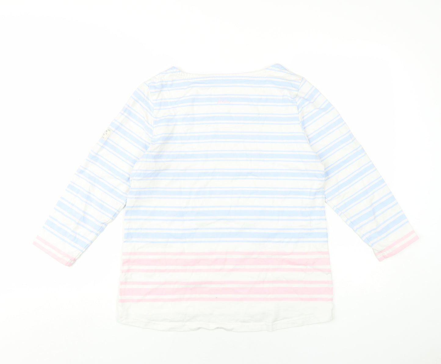 Joules Womens Blue Striped Cotton Basic T-Shirt Size 12 Round Neck