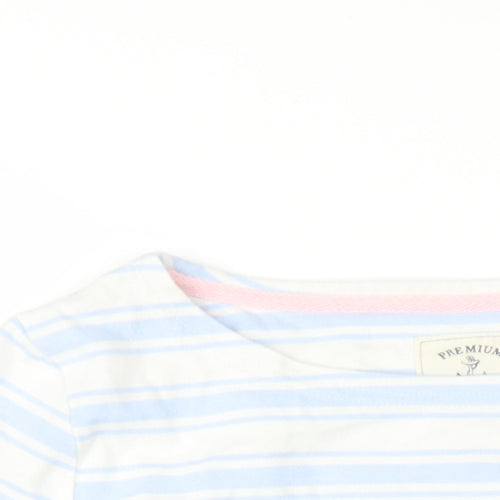 Joules Womens Blue Striped Cotton Basic T-Shirt Size 12 Round Neck