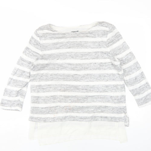 Phase Eight Womens Grey Striped Viscose Basic T-Shirt Size 12 Round Neck