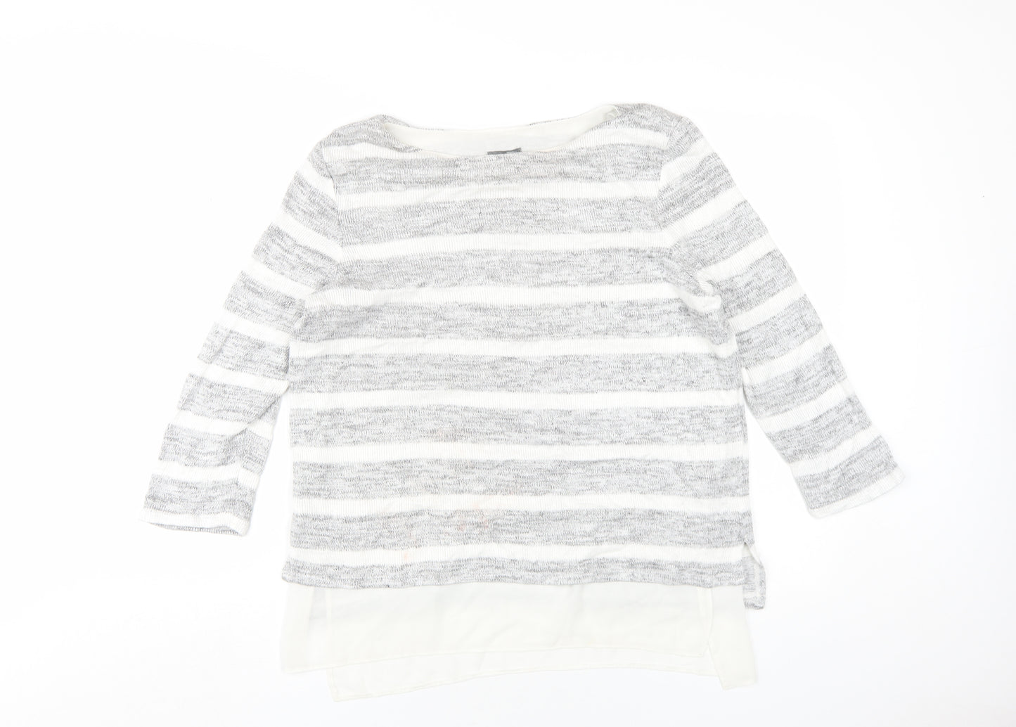 Phase Eight Womens Grey Striped Viscose Basic T-Shirt Size 12 Round Neck