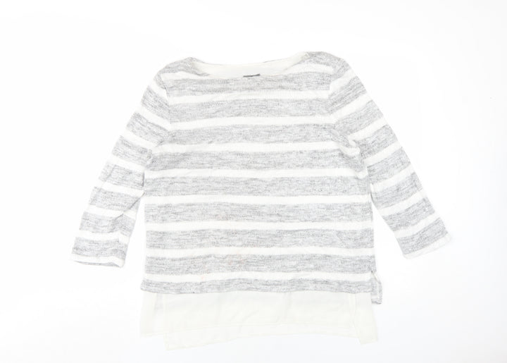 Phase Eight Womens Grey Striped Viscose Basic T-Shirt Size 12 Round Neck