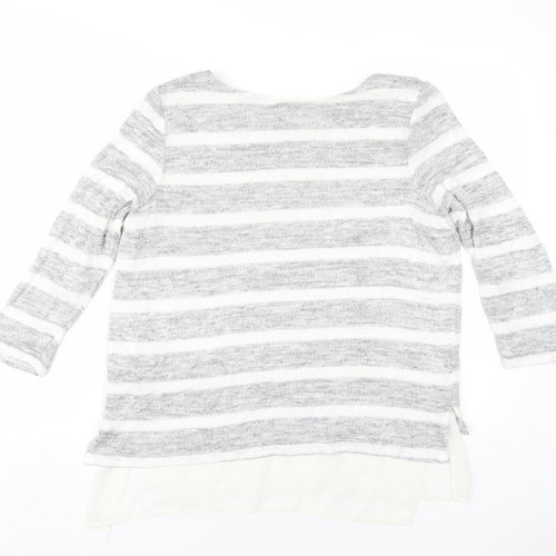 Phase Eight Womens Grey Striped Viscose Basic T-Shirt Size 12 Round Neck