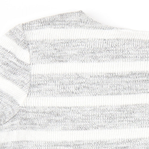 Phase Eight Womens Grey Striped Viscose Basic T-Shirt Size 12 Round Neck