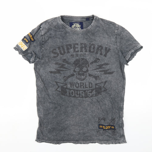 Superdry Mens Grey Cotton T-Shirt Size S Round Neck
